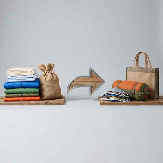 Visual showing discarded materials transforming into beautiful new products