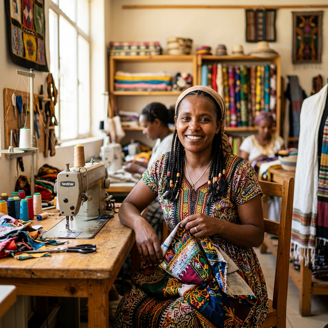 Portrait of Sada, a refugee artisan